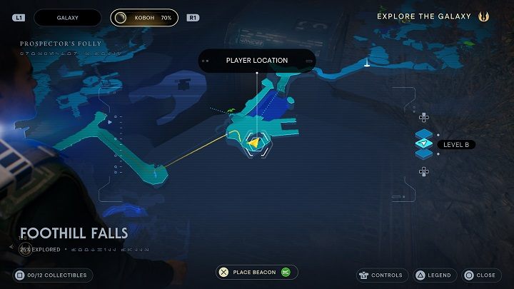 Use the line found next to Prospector to reach the other side - Jedi Survivor: Foothilll Falls - list of secrets - Koboh - Star Wars Jedi Survivor guide