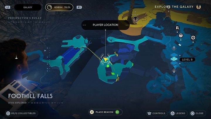 Return to the location with the flying creature and use it to fly over the chasm - Jedi Survivor: Foothilll Falls - list of secrets - Koboh - Star Wars Jedi Survivor guide