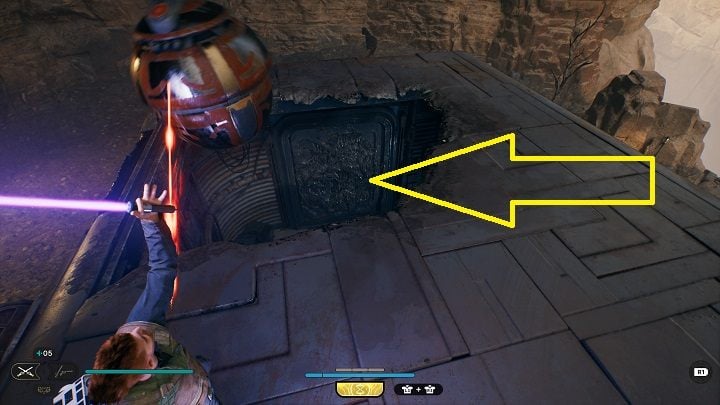 Bring the mine droid to a building below and destroy the door by accessing it through a hole in the ceiling - Jedi Survivor: Foothilll Falls - list of secrets - Koboh - Star Wars Jedi Survivor guide