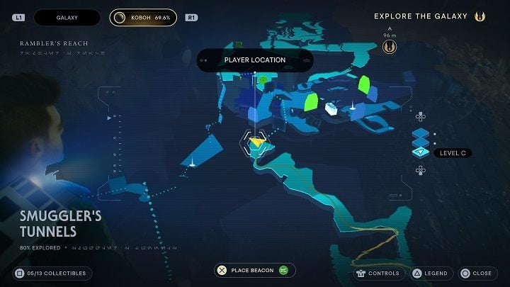 After picking up the previous collectible, squeeze through the gap - Jedi Survivor: Smugglers Tunnels - list of secrets - Koboh - Star Wars Jedi Survivor guide