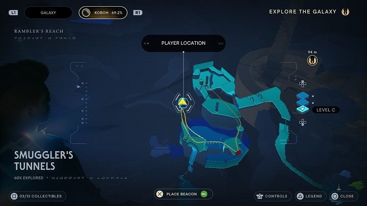 After opening the closed door, head left and use the bar to get to the other side - Jedi Survivor: Smugglers Tunnels - list of secrets - Koboh - Star Wars Jedi Survivor guide