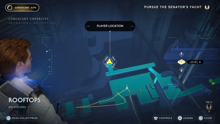 This secret is at the end of the path above the meditation point - Jedi Survivor: Rooftops on Coruscant - list of secrets - Coruscant - Star Wars Jedi Survivor guide