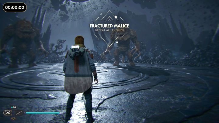 Interacting with the Force Rift begins the challenge of defeating 2 Rancors - Jedi Survivor: Rooftops on Coruscant - list of secrets - Coruscant - Star Wars Jedi Survivor guide