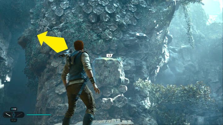 Using the Force, you must pull out rock formations from the wall and jump between them - Star Wars Jedi Survivor: The Forest Array - Walkthorugh - Star Wars Jedi Survivor guide