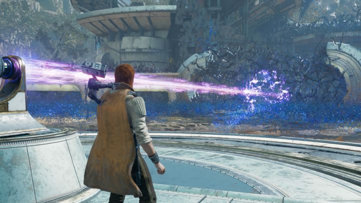 You can optionally unlock the path to the first meditation point or immediately use the beam to destroy the side barrier - Star Wars Jedi Survivor: The Forest Array - Walkthorugh - Star Wars Jedi Survivor guide