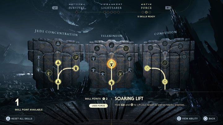 Soaring Lift and Mass Slam from the Telekinesis tree - These are better versions of Lift and Slam Force skills - Star Wars Jedi Survivor: Best skills - Basics - Star Wars Jedi Survivor guide