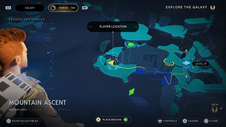 Run up a nearby wall (which you can get to using a rope) and then walk ahead - Jedi Survivor: Mountain Ascent - list of secrets - Koboh - Star Wars Jedi Survivor guide