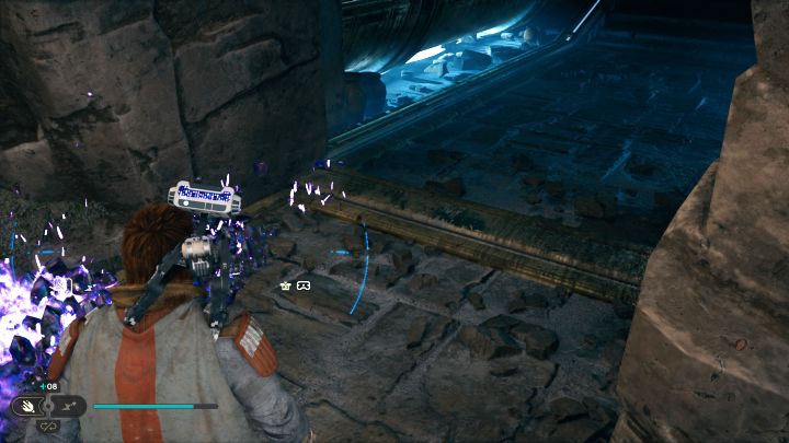 You have to use BD-1's Koboh Grinder and create a blazing purple path - Jedi Survivor: Jedi Chamber in the Devastated Settlement - Puzzles - Star Wars Jedi Survivor guide