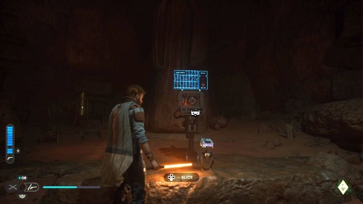 There are a few collectibles inside the Tomb and the most important of them is shown in the screenshot - an interactive terminal that can be hacked by BD-1 - Jedi Survivor: Wayfinders Tomb (Jedha) - puzzles - Puzzles - Star Wars Jedi Survivor guide