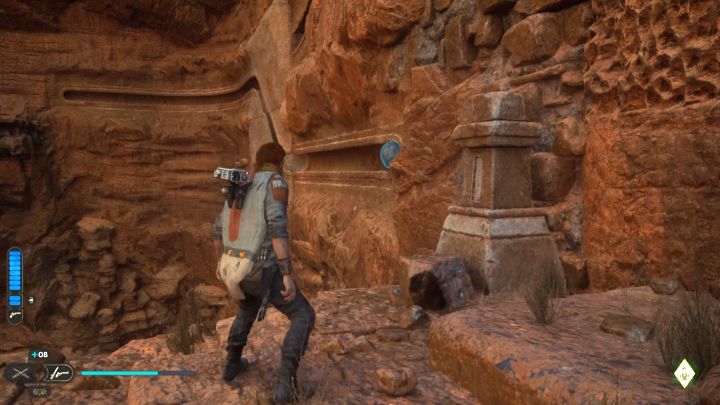 Head to the exit, grab the climbable wall and move down - Jedi Survivor: Path of Restoration (Jedha) - puzzles - Puzzles - Star Wars Jedi Survivor guide