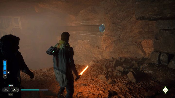 You will find yourself in a dark room, where you need to Force Push the third sphere - the action will change the positions of the neighboring rocks - Jedi Survivor: Path of Restoration (Jedha) - puzzles - Puzzles - Star Wars Jedi Survivor guide