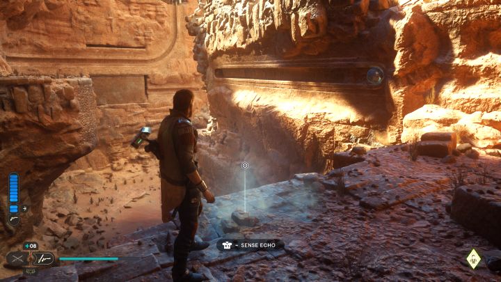 You'll reach the location of the first sphere - use Force Push on it - Jedi Survivor: Path of Restoration (Jedha) - puzzles - Puzzles - Star Wars Jedi Survivor guide