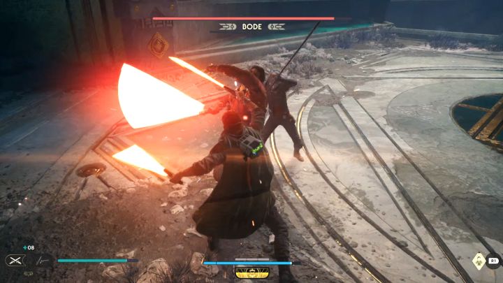 The overall idea for the first phase is not complicated - parry Bode's attacks to deprive him of stamina and return with your own attacks - Jedi Survivor: How to defeat the final boss - Bode Akuna? - Bosses - Star Wars Jedi Survivor guide