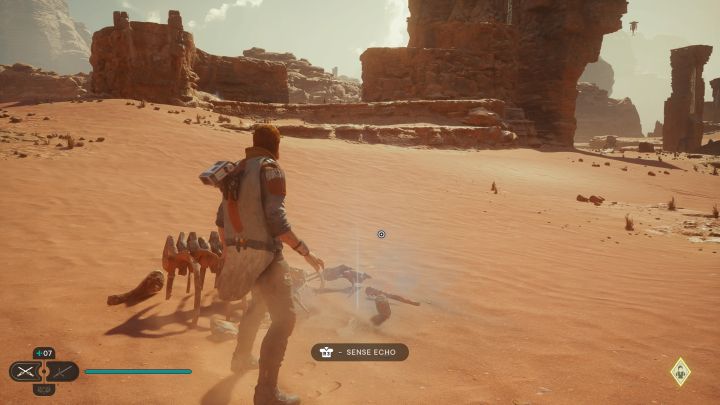 You will find the echo by the skeleton in the desert, near the Anachoret Base meditation point - Jedi Survivor: Arid Flats on Jedha - list of secrets - Jedha - Star Wars Jedi Survivor guide