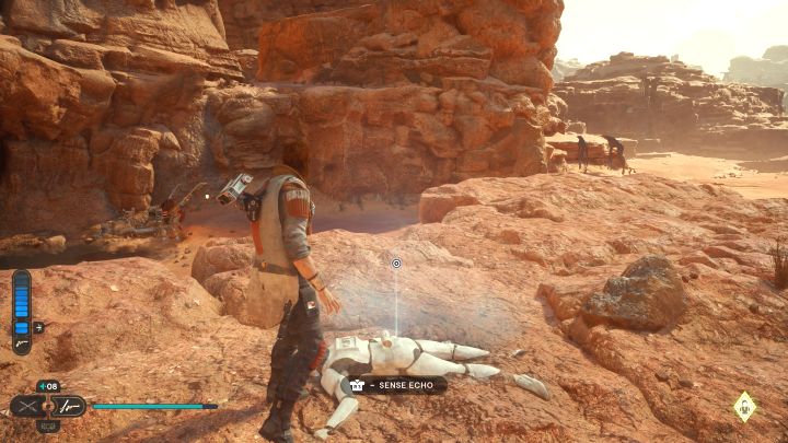 Another dead stormtrooper can be found on the rocks near the meditation point and where Skoova fishes - Jedi Survivor: Arid Flats on Jedha - list of secrets - Jedha - Star Wars Jedi Survivor guide