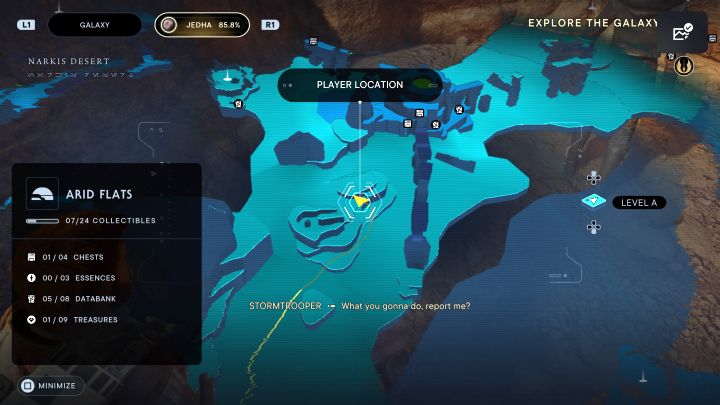 The Jedha scroll is in the possession of a scavenger droid a short distance from the Wayfinder's Tomb - Jedi Survivor: Arid Flats on Jedha - list of secrets - Jedha - Star Wars Jedi Survivor guide