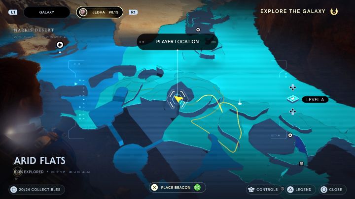 You have to get the scavenger droid, which is hiding near the shipwreck and the meditation point - Jedi Survivor: Arid Flats on Jedha - list of secrets - Jedha - Star Wars Jedi Survivor guide