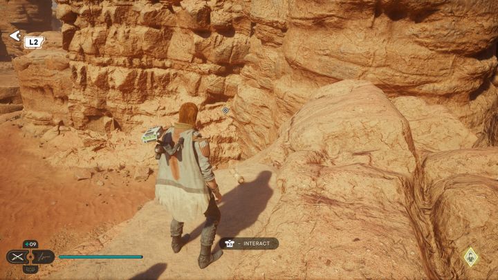 The Jedha scroll is on a high rock ledge near the meditation point and where Skoova fishes - Jedi Survivor: Arid Flats on Jedha - list of secrets - Jedha - Star Wars Jedi Survivor guide