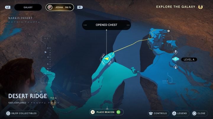 Reaching the last crate is problematic, as it is on a seemingly inaccessible high ledge - as shown in the screenshot - Jedi Survivor: Desert Ridge on Jedha - list of secrets - Jedha - Star Wars Jedi Survivor guide