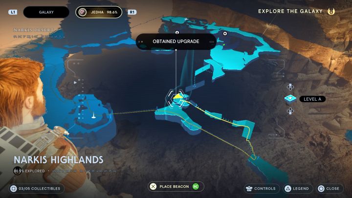 Eventually you will reach an isolated rock ledge with an essence - Jedi Survivor: Narkis Highlands on Jedha - list of secrets - Jedha - Star Wars Jedi Survivor guide