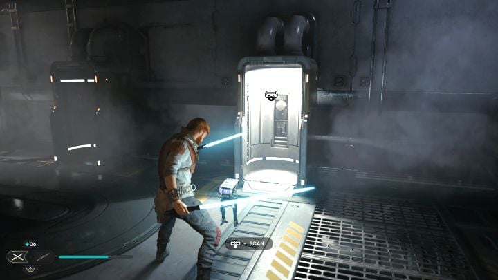 You can scan the station in a rectangular room, where you had to defeat a large group of droids and Bedlam Raiders - Jedi Survivor: Automated Forge on Shattered Moon - list of secrets - Shattered Moon - Star Wars Jedi Survivor guide