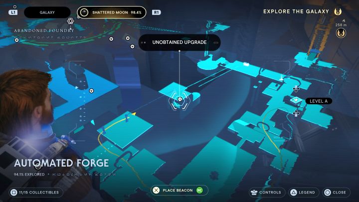 Reach the place where Cal can slide down the rope, and two more ropes are visible in the distance - Jedi Survivor: Automated Forge on Shattered Moon - list of secrets - Shattered Moon - Star Wars Jedi Survivor guide