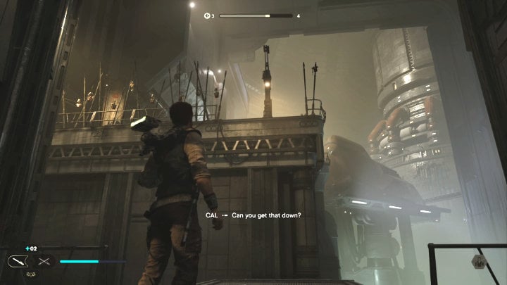 When the fight is over, ask Bode to drop the rope, on which you will ascend to a higher floor - Star Wars Jedi Survivor: Rescue Zee from the Lucrehulk. - Walkthorugh - Star Wars Jedi Survivor guide