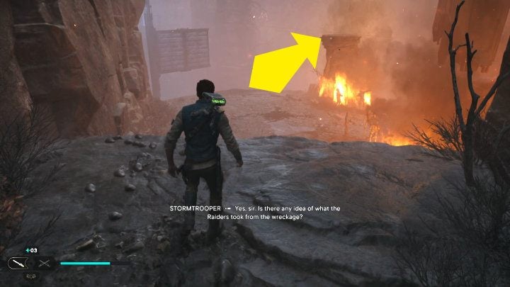 You will get to a burning area - a place of a ship crash - Star Wars Jedi Survivor: Confront Dagan at the Koboh Observatory - Walkthorugh - Star Wars Jedi Survivor guide