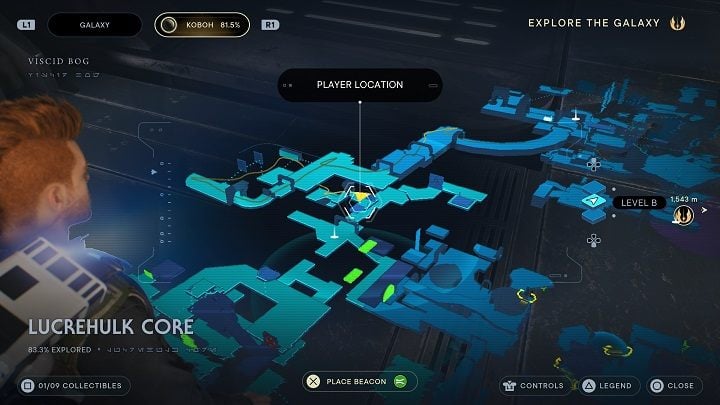 Being at the bottom, you will be attacked by a group of opponents - Jedi Survivor: Lucrehulk Core - list of secrets - Koboh - Star Wars Jedi Survivor guide