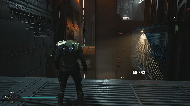 You will stand over the precipice, where you can see the wall to be moved higher - set it at the right height and then run across it - Jedi Survivor: Forward Control Tower - list of secrets - Koboh - Star Wars Jedi Survivor guide