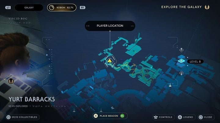 Return to the camp and tent square and head left to the door you'll need to lift open - Jedi Survivor: Yurt Barracks - list of secrets - Koboh - Star Wars Jedi Survivor guide