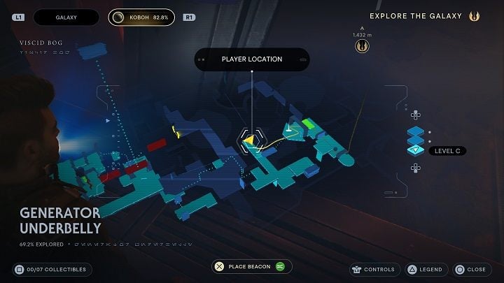 Starting from the area's meditation point, look for a rope over a pit - Jedi Survivor: Generator Underbelly - list of secrets - Koboh - Star Wars Jedi Survivor guide