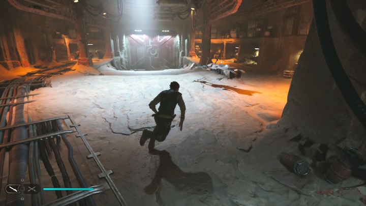 When the next cut scene is over, set off in pursuit of Bode - up the elevator and then to the garage, where a speeder will be waiting for you - Star Wars Jedi Survivor: Bring Compass to Cordova on Jedha - Walkthorugh - Star Wars Jedi Survivor guide