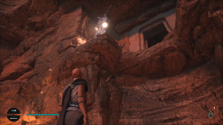 Ask Merrin to throw down the rope and climb up, then climb down the wall to the hangar - Star Wars Jedi Survivor: Bring Compass to Cordova on Jedha - Walkthorugh - Star Wars Jedi Survivor guide