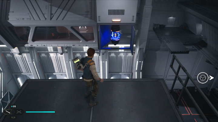Exit the room and, using the bar, jump higher, then open the door and use the electric dart to move the arm to the other side - Star Wars Jedi Survivor: Locate Bode - Walkthorugh - Star Wars Jedi Survivor guide