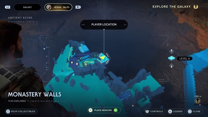 You need to reach the left part of the ruins and grab the hitch when sliding down a steep slope - Jedi Survivor: Monastery Walls on Jedha - list of secrets - Jedha - Star Wars Jedi Survivor guide