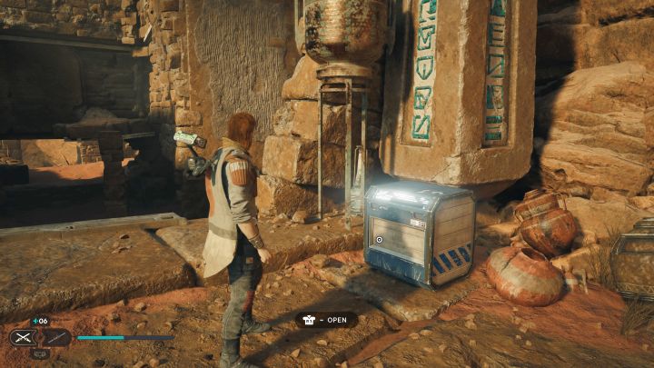 The chest is on the same shelf as the previously mentioned Force Tear - Jedi Survivor: Monastery Walls on Jedha - list of secrets - Jedha - Star Wars Jedi Survivor guide
