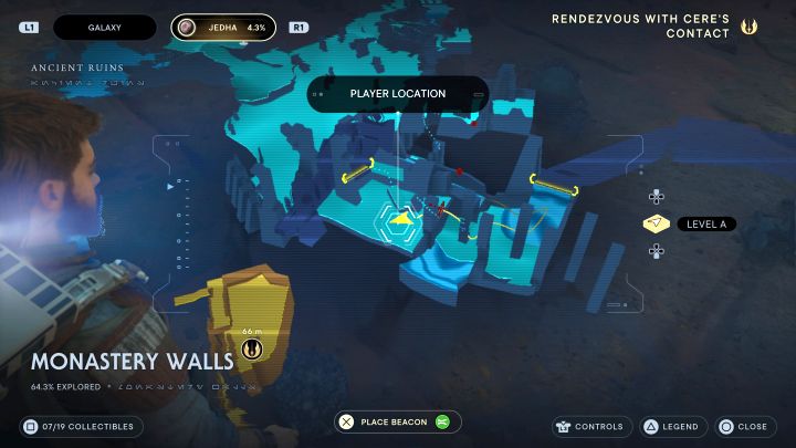 You must reach the rightmost area of the ruins - along the way, watch out for a burrowing monster - Jedi Survivor: Monastery Walls on Jedha - list of secrets - Jedha - Star Wars Jedi Survivor guide