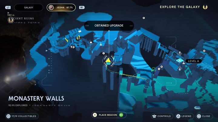 You need to reach the back area of the ruins and accessing this location is possible after a series of wall runs - Jedi Survivor: Monastery Walls on Jedha - list of secrets - Jedha - Star Wars Jedi Survivor guide