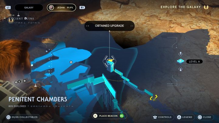 Reach the place by jumping off a vertical wall - Jedi Survivor: Penitent Chambers on Jedha - list of secrets - Jedha - Star Wars Jedi Survivor guide