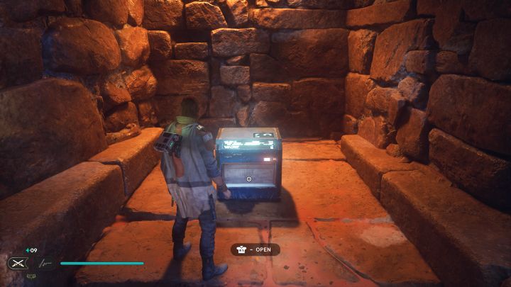 The chest is in the same area as the encountered scavenger droid - Jedi Survivor: Penitent Chambers on Jedha - list of secrets - Jedha - Star Wars Jedi Survivor guide