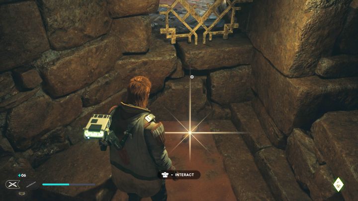 This Jedha Scroll is above 2 walls that you can bounce off back and forth - Jedi Survivor: Halls of Ranvell on Jedha - list of secrets - Jedha - Star Wars Jedi Survivor guide
