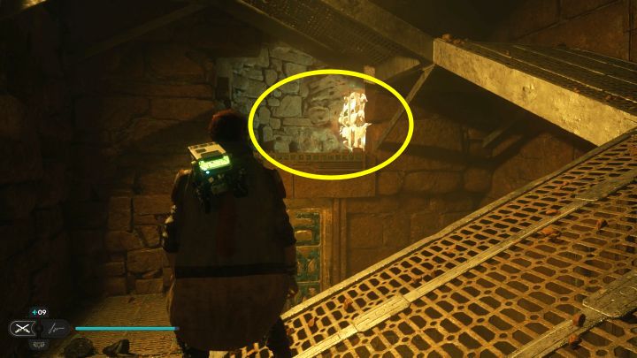 In the exact location where the previous collectible (Databank #3) was, look for a place that you can jump to - the screenshot shows it - Jedi Survivor: Halls of Ranvell on Jedha - list of secrets - Jedha - Star Wars Jedi Survivor guide