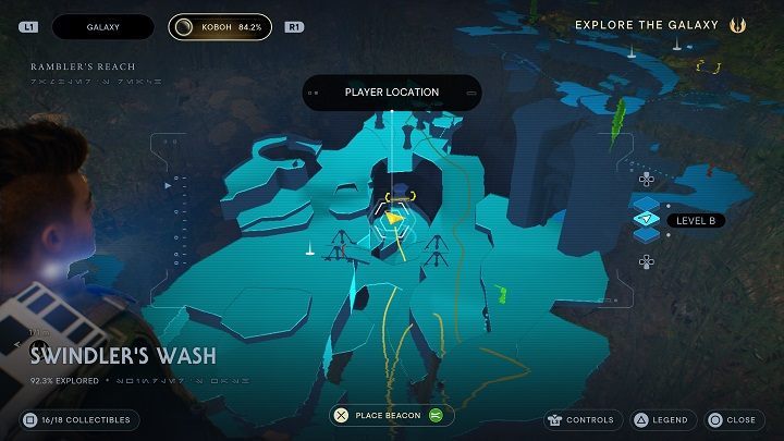 Go further left, and climb a shelf, from which you need to jump to the opposite shelf that is even higher - Jedi Survivor: Swindlers Wash - list of secrets - Koboh - Star Wars Jedi Survivor guide