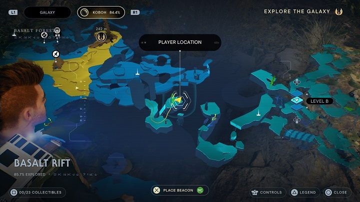 Once you enter Basalt Rift and proceed forward a little, you'll come across a zipline stretched over a chasm - Jedi Survivor: Basalt Rift - list of secrets - Koboh - Star Wars Jedi Survivor guide