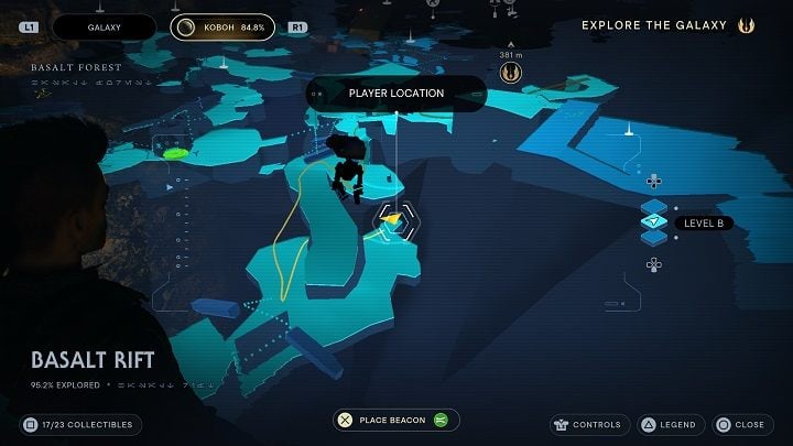 Not far from the droid area, there is a cave entrance - Jedi Survivor: Basalt Rift - list of secrets - Koboh - Star Wars Jedi Survivor guide