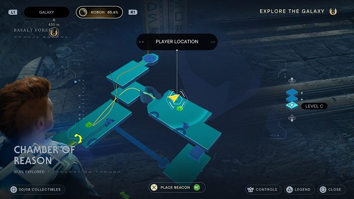 After riding the elevator and finding yourself in the chamber, use the zipline - Jedi Survivor: Chamber of Reason - list of secrets - Koboh - Star Wars Jedi Survivor guide