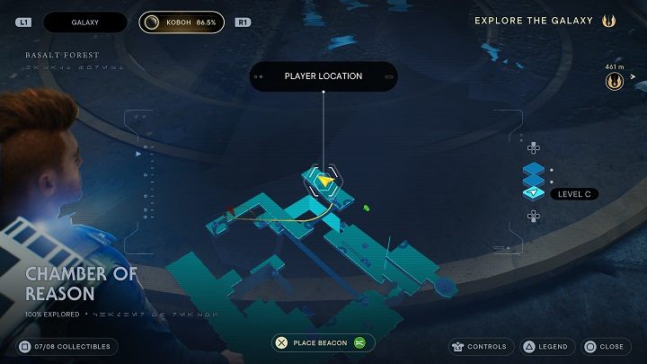 The final secret is found by throwing the sphere a little further forward, to the amplifier - Jedi Survivor: Chamber of Reason - list of secrets - Koboh - Star Wars Jedi Survivor guide