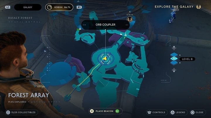 Once again, take the orb and use the device in the large square next to the meditation point - Jedi Survivor: Forest Array - list of secrets - Koboh - Star Wars Jedi Survivor guide