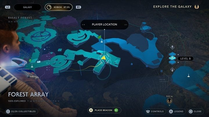 Stay on the structure and go the other way until you reach the end - Jedi Survivor: Forest Array - list of secrets - Koboh - Star Wars Jedi Survivor guide